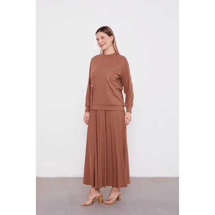 Kahve Varak Detaylı Etek Takım