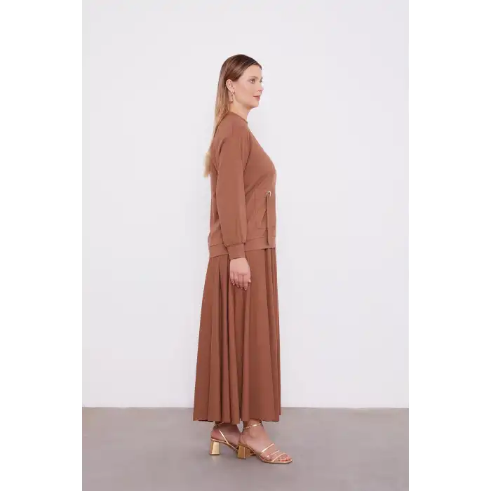 Kahve Varak Detaylı Etek Takım