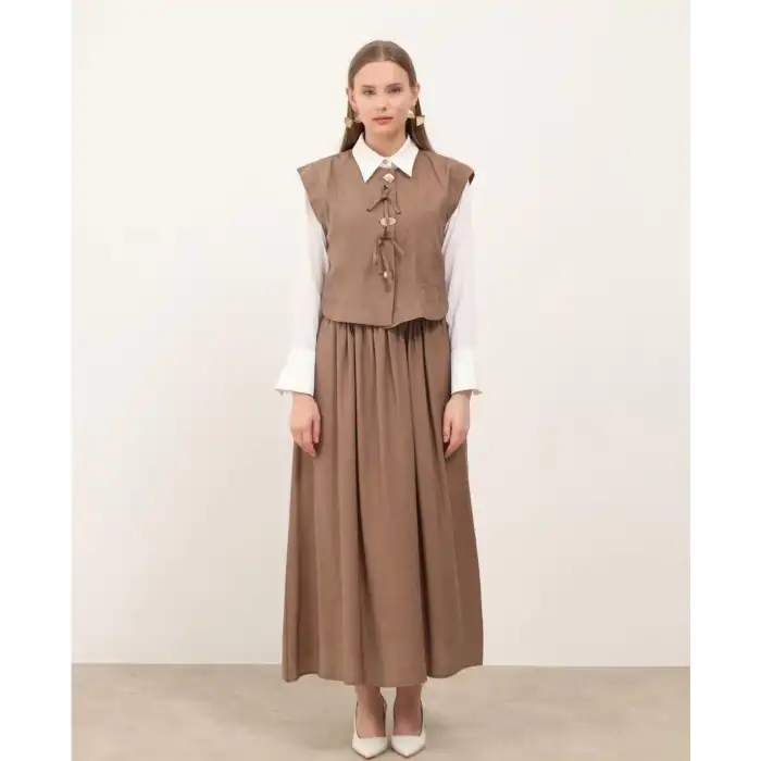Kahve Yelek etek ikili takım