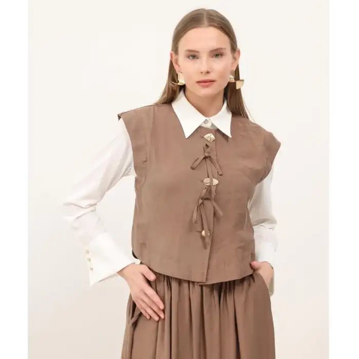 Kahve Yelek etek ikili takım