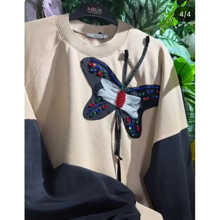 Kelebek işlemeli Pantolonlu ikili takım