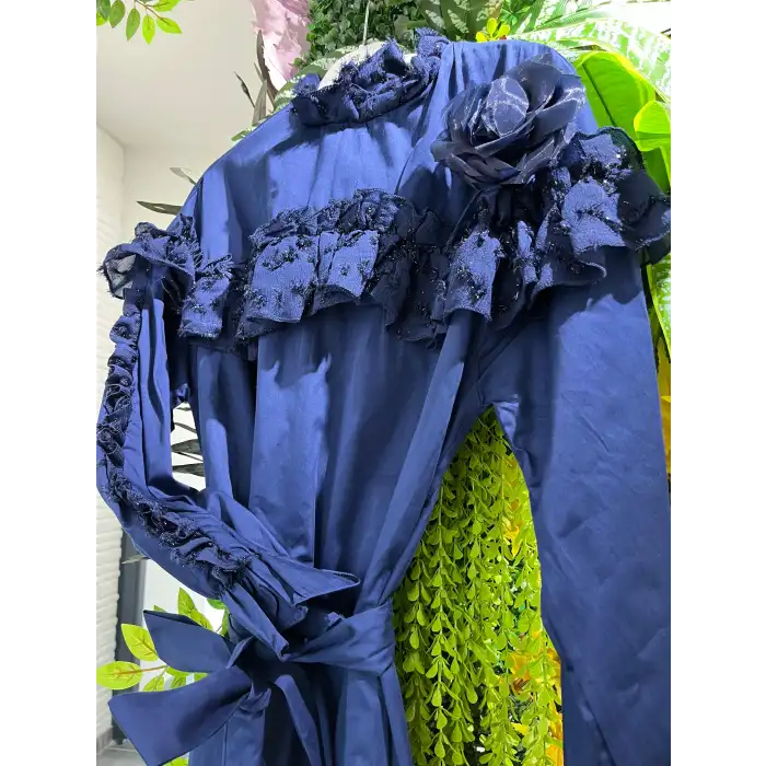 Lacivert Çiçek detaylı elbise