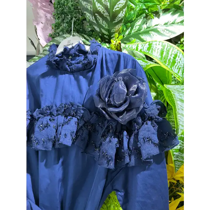 Lacivert Çiçek detaylı elbise