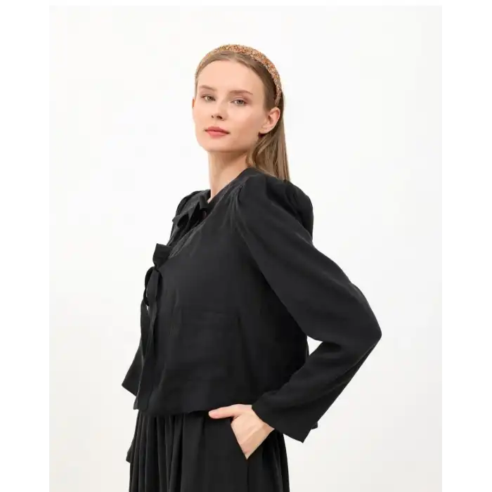 Siyah Önden Bağlamalı Ceket Etek takım