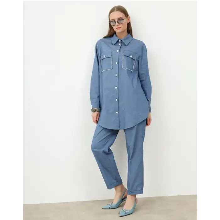 Taş Detaylı Pantolonlu ikili takım