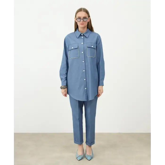 Taş Detaylı Pantolonlu ikili takım