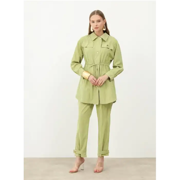 Yeşil Süet pantolonlu ikili takım