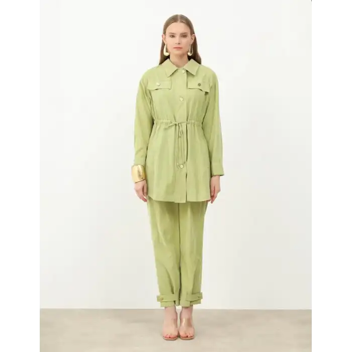 Yeşil Süet pantolonlu ikili takım