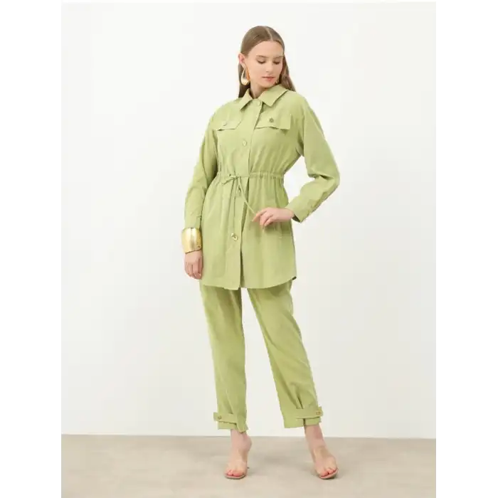 Yeşil Süet pantolonlu ikili takım