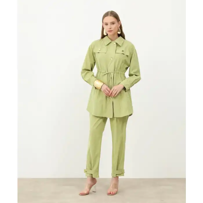 Yeşil Süet pantolonlu ikili takım