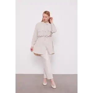 Bej Beli Büzgülü Pantolonlu Spor Takım