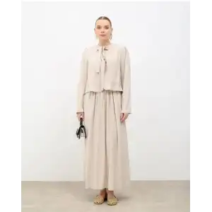Bej Önden Bağlamalı Ceket Etek takım