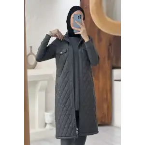 FÜME Kapitone Zarafetiyle Kapüşonlu Üçlü Takım