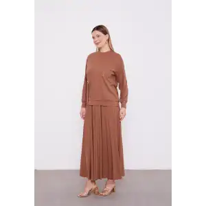 Kahve Varak Detaylı Etek Takım