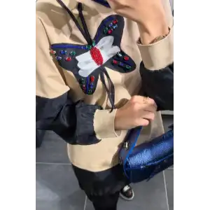 Kelebek işlemeli Pantolonlu ikili takım