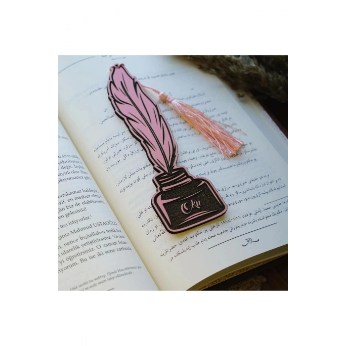 Püsküllü Kitap Ayraç - Divit Desen Oku Pembe