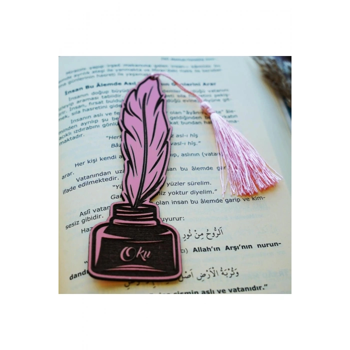 Püsküllü Kitap Ayraç - Divit Desen Oku Pembe