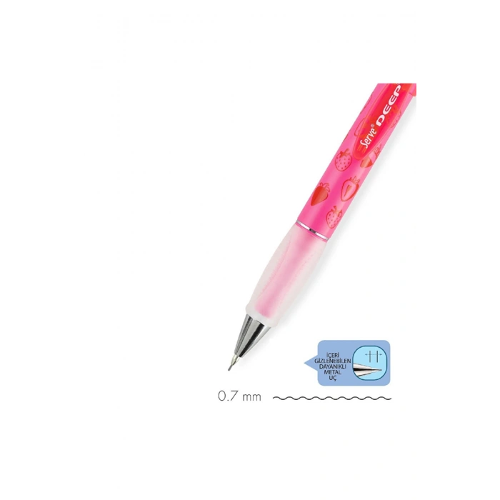 Serve Deep Meyve Serisi Çilek Figürlü Neon Pembe 0.7 mm Versatil Uçlu Kalem