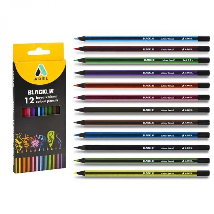 Adel Blackline Karton Kutu Kuru Boya Kalemi 12 Renk Tam Boy