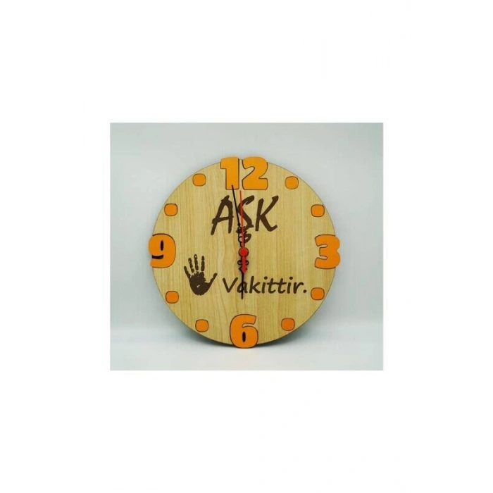 Ahşap Duvar Saati Aşk 5 Vakittir 24x24Cm