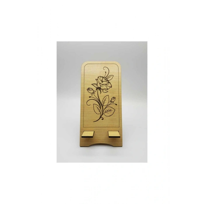 Ahşap Telefon Standı Gül Desenli