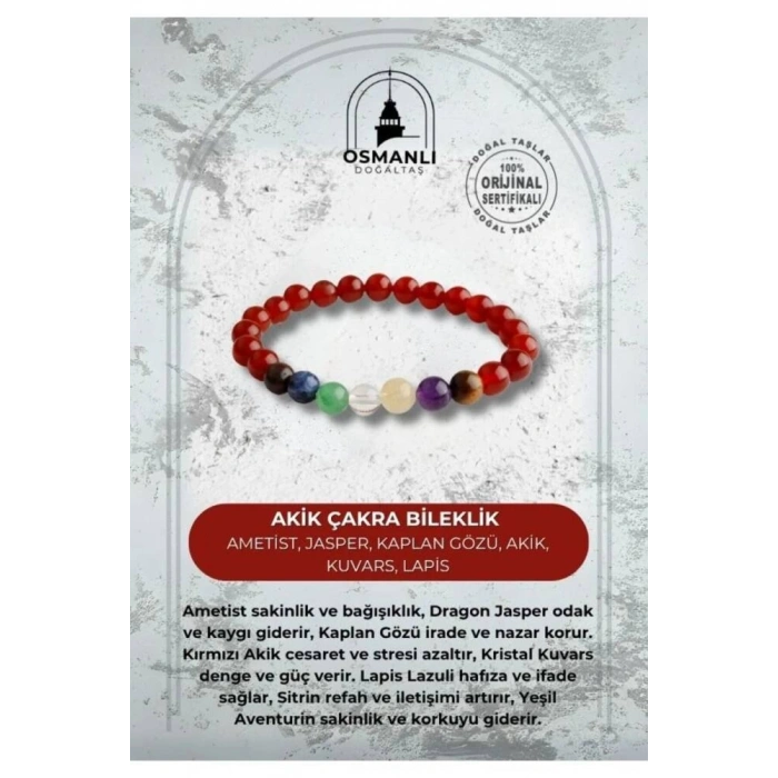 Akik Çakra Bileklik Ametist, Jasper, Kaplan Gözü, Akik, Kuvars, Lapis