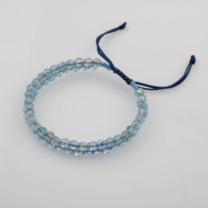 Akuamarin 3-4mm Çift Sıra Doğal Taş Bileklik