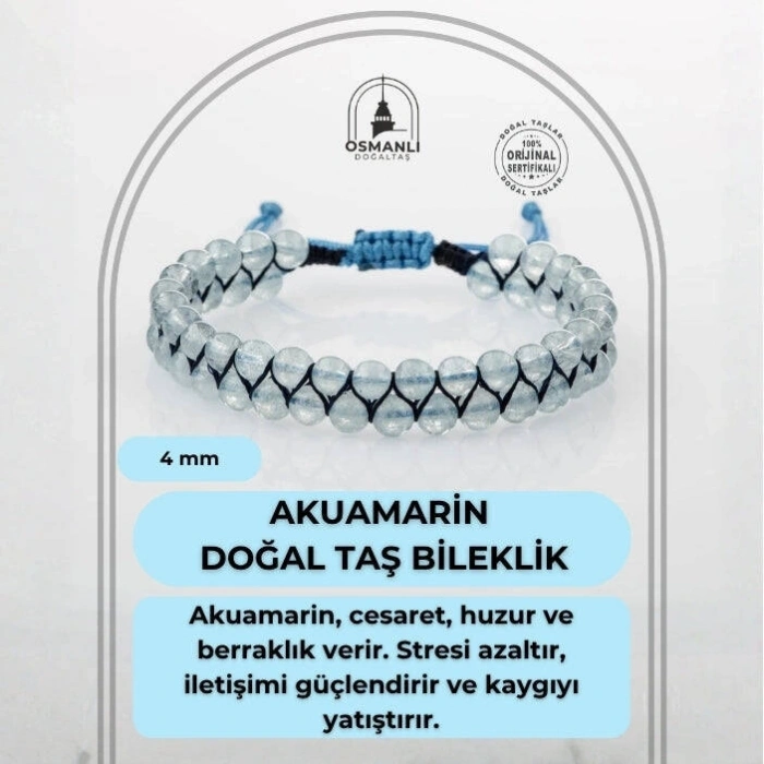 Akuamarin 4mm Çift Sıra Doğal Taş Bileklik