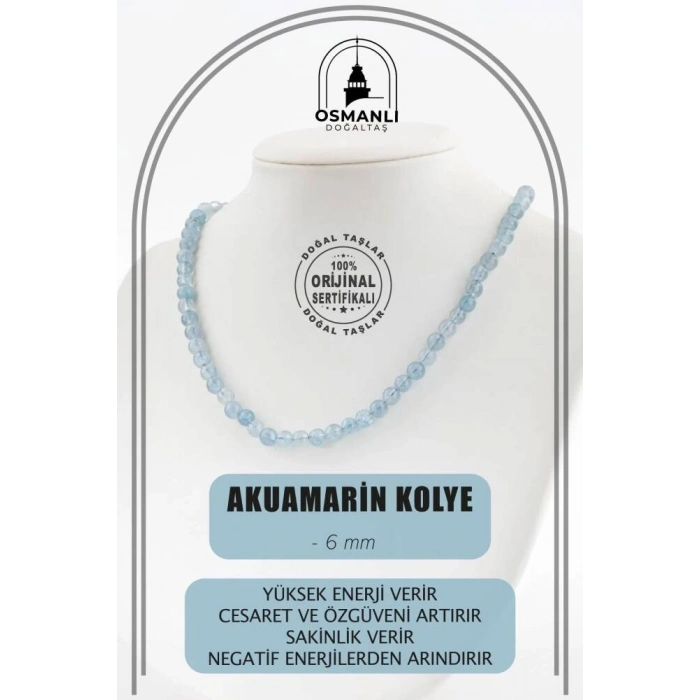 Akuamarin 6 mm Dizi Doğal Taş Kolye