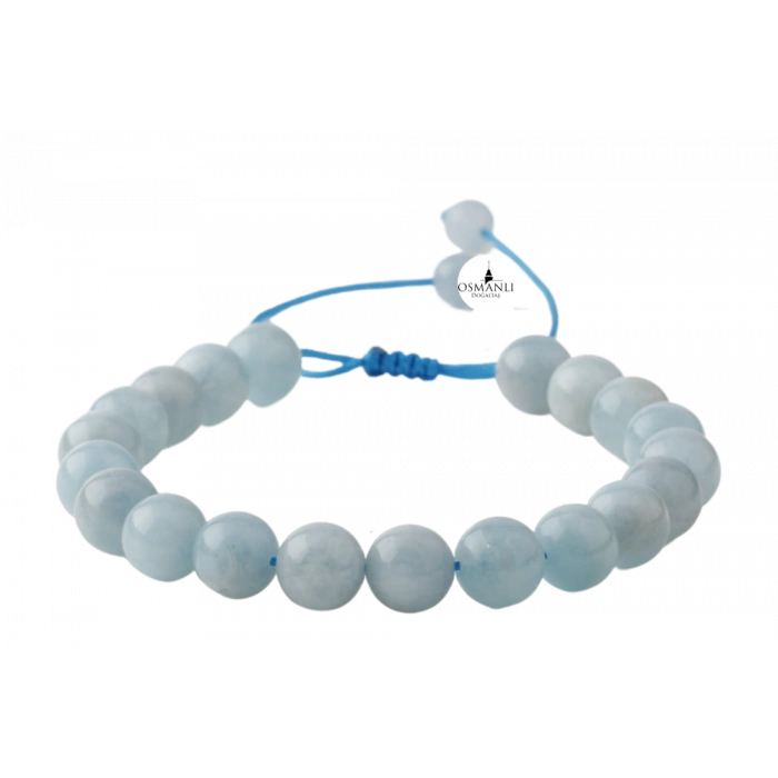 Akuamarin 8mm Merdiven Kapama Doğal Taş Bileklik