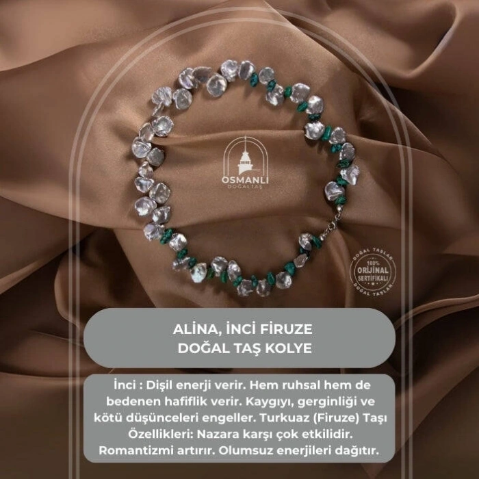 Alina, İnci Firuze Doğal Taş Kolye
