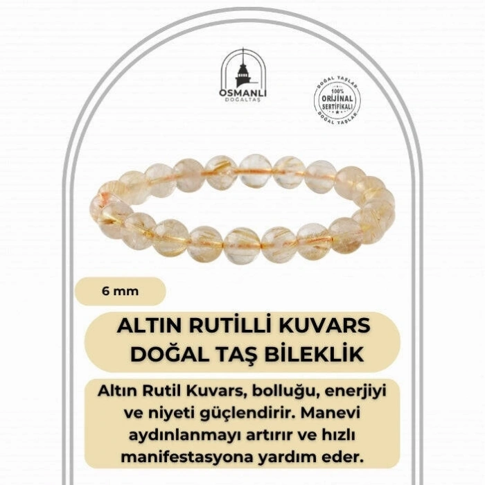 Altın Rutilli Kuvars 6mm Doğal Taş Bileklik