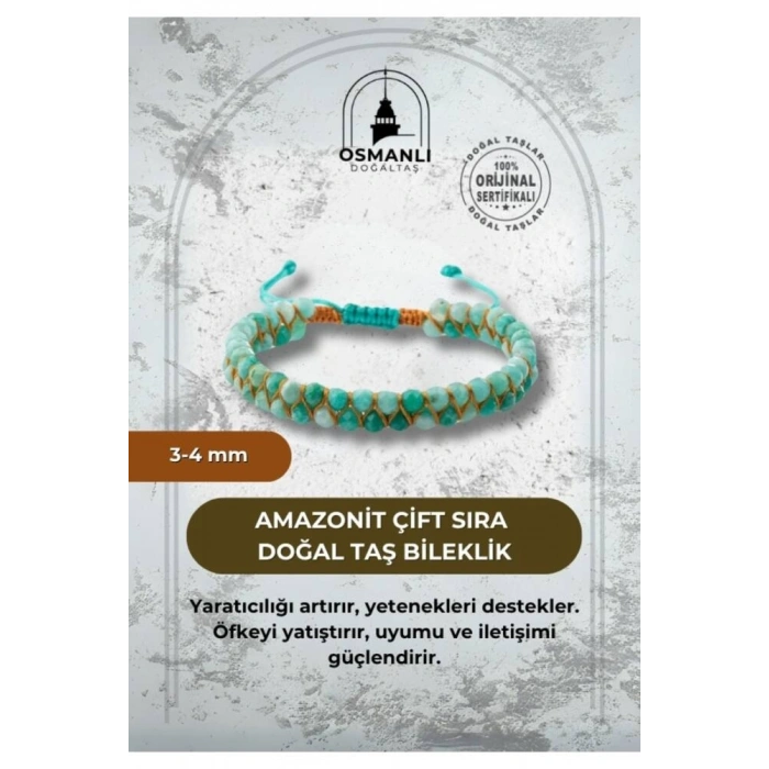 Amazonit 3-4mm Çift Sıra Doğal Taş Bileklik