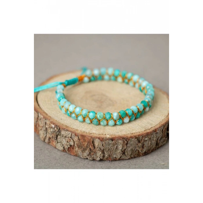 Amazonit 3-4mm Çift Sıra Doğal Taş Bileklik