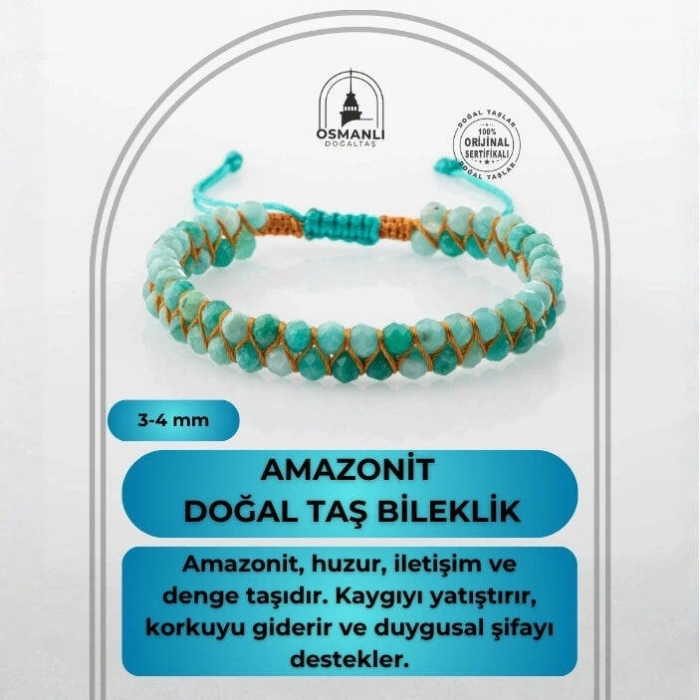 Amazonit 3-4mm Çift Sıra Doğal Taş Bileklik