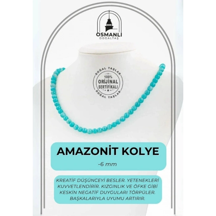 Amazonit 6 mm Dizi Doğal Taş Kolye