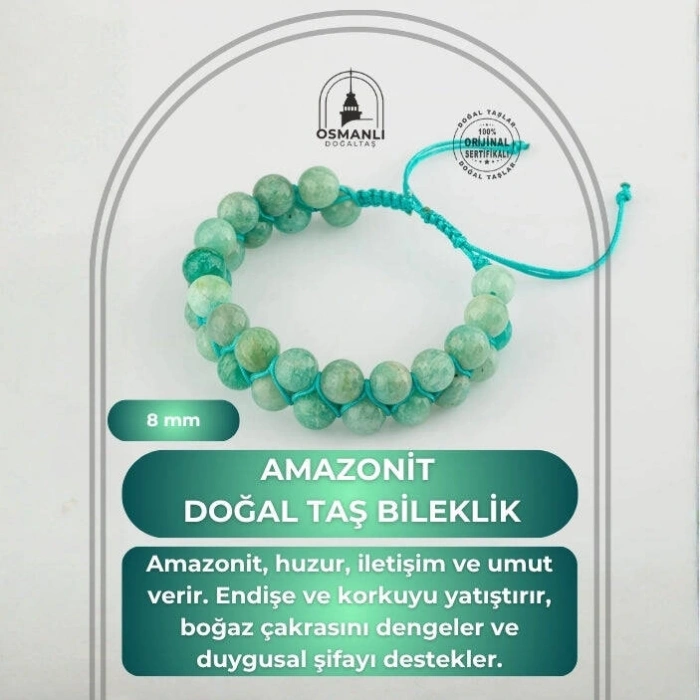 Amazonit 8mm Çift Sıra Makrome Doğal Taş Bileklik