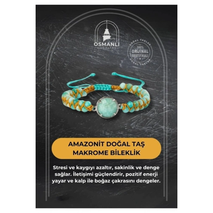Amazonit Doğal Taş Makrome Bileklik