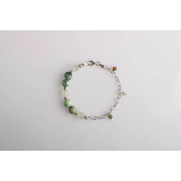 Amazonya, İspanyol Varisit-Prehneit-Akik Doğal Taş Gümüş Bileklik