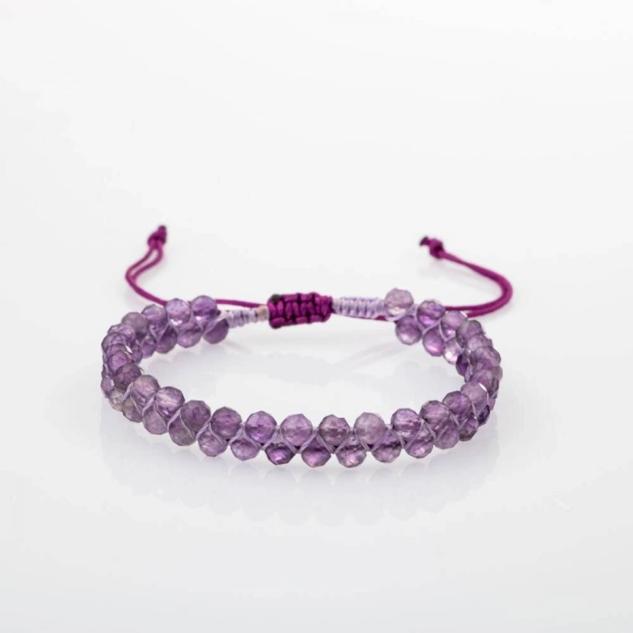 Ametist 3-4mm Çift Sıra Doğal Taş Bileklik
