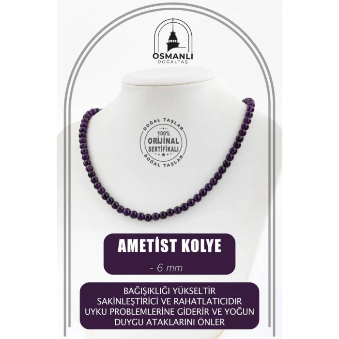 Ametist 6 mm Dizi Doğal Taş Kolye