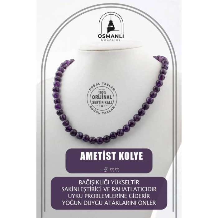 Ametist 8 mm Dizi Doğal Taş Kolye