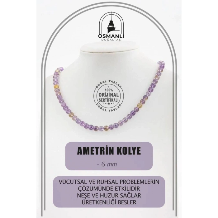 Ametrin 6 mm Dizi Doğal Taş Kolye