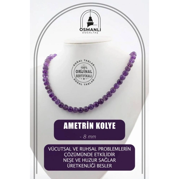 Ametrin 8 mm Dizi Doğal Taş Kolye