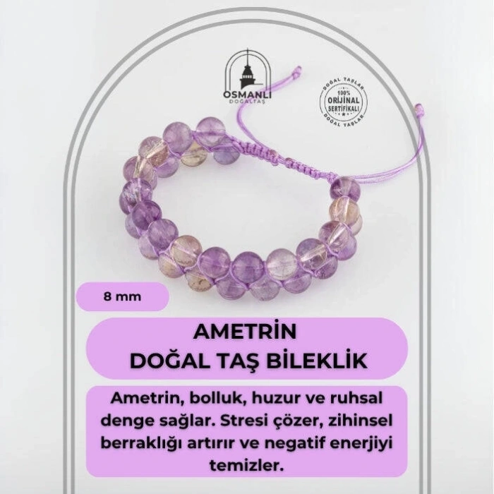 Ametrin 8mm Çift Sıra Makrome Doğal Taş Bileklik