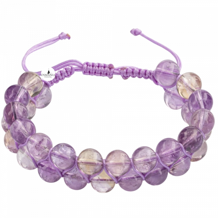 Ametrin 8mm Çift Sıra Makrome Doğal Taş Bileklik