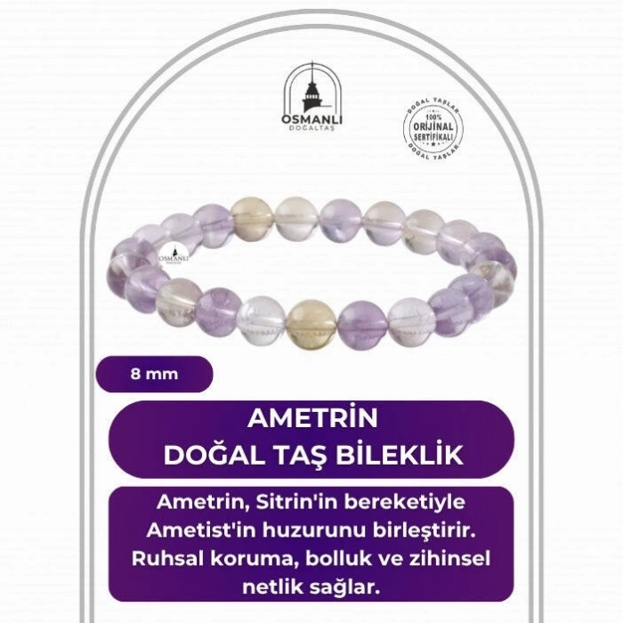 Ametrin 8mm Doğal Taş Bileklik