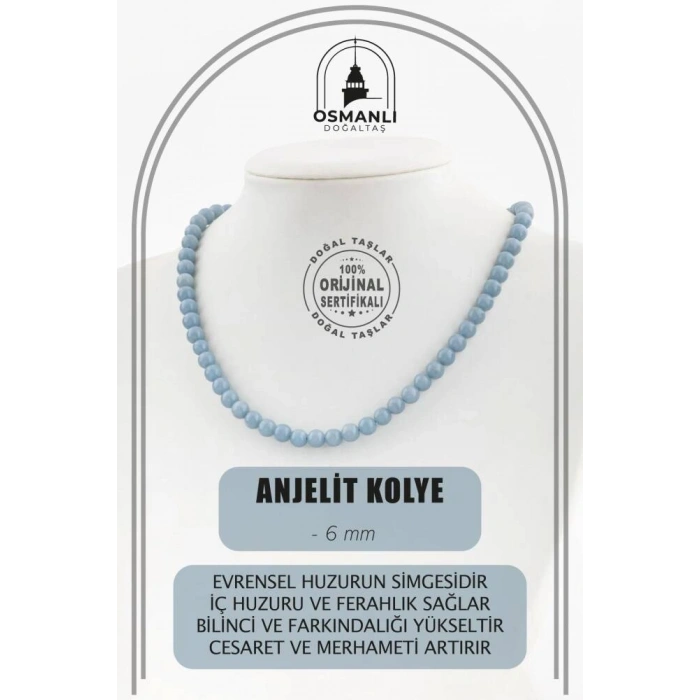 Anjelit 6 mm Dizi Doğal Taş Kolye