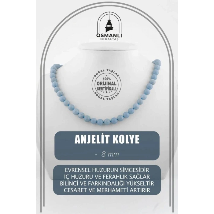 Anjelit 8 mm Düğümlü Doğal Taş Kolye