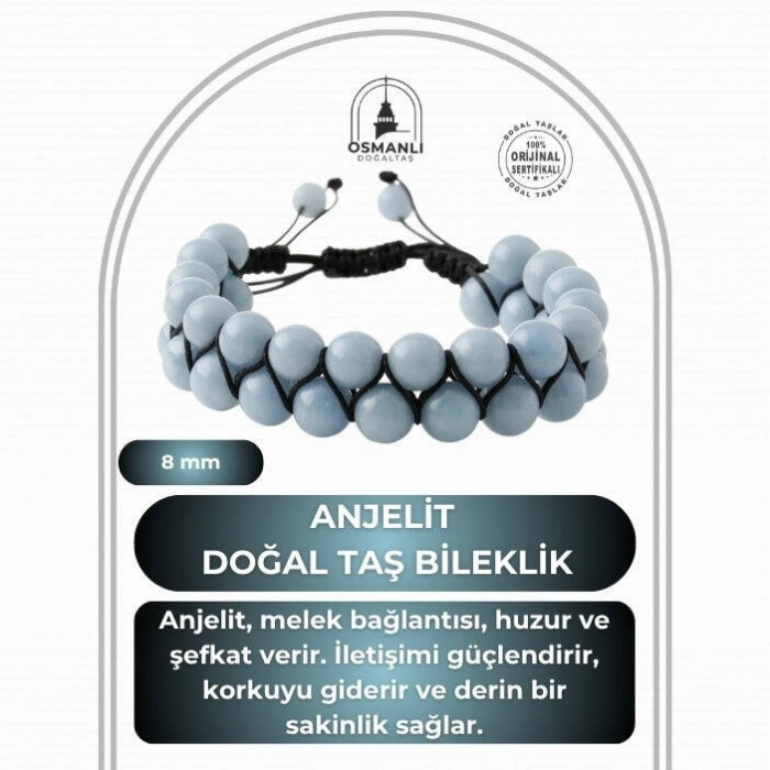 Anjelit 8mm Çift Sıra Makrome Doğal Taş Bileklik